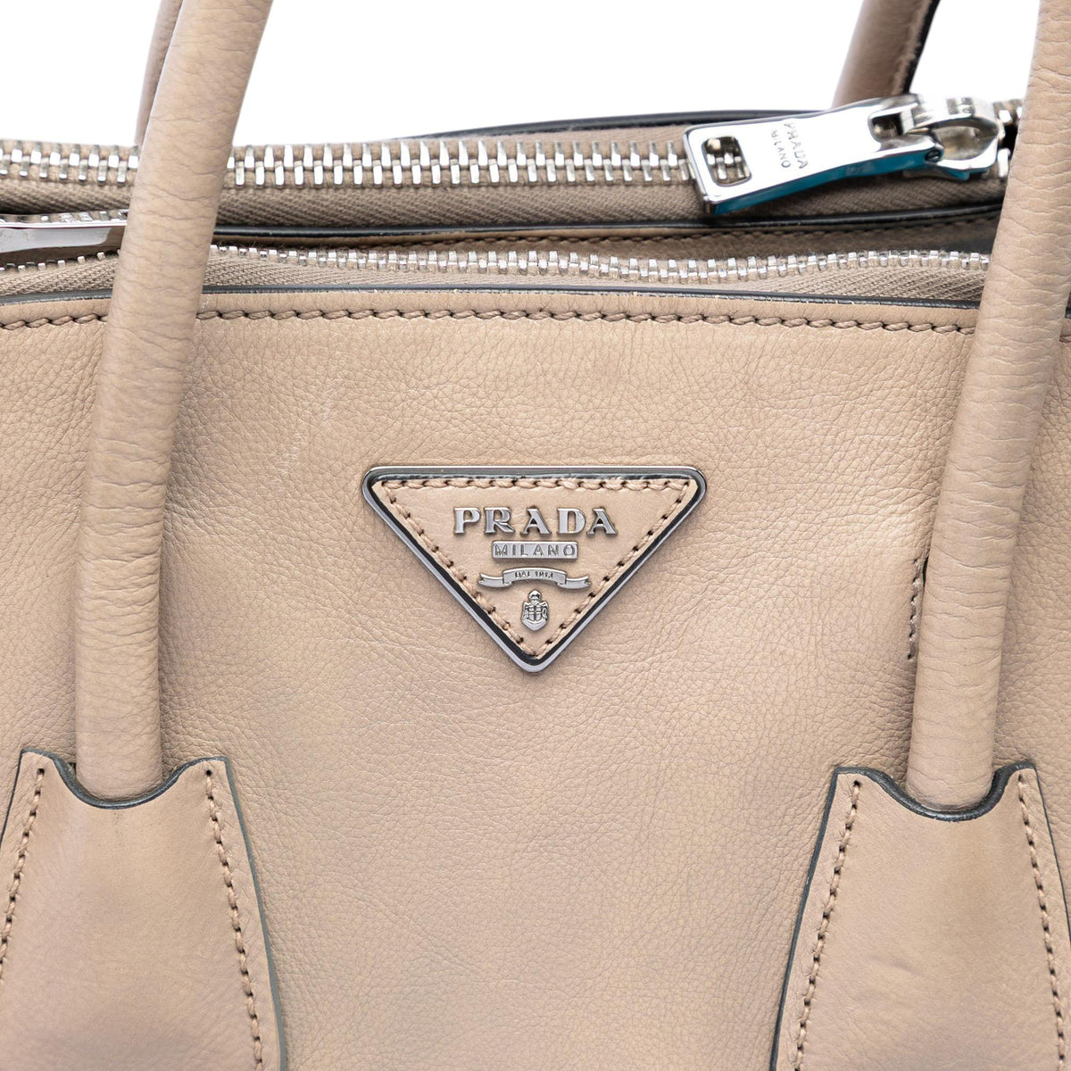 Prada Small Glace Calf Twin Pocket Satchel - Beige
