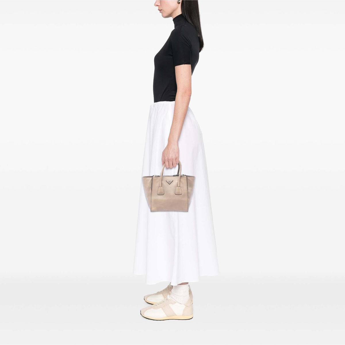 Prada Small Glace Calf Twin Pocket Satchel - Beige