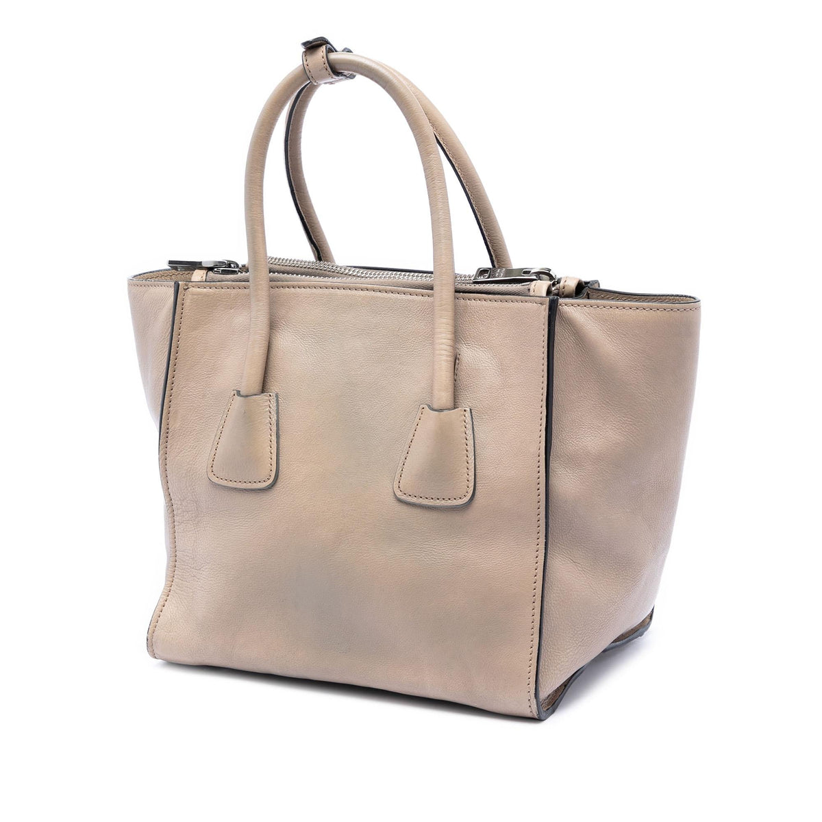 Prada Small Glace Calf Twin Pocket Satchel - Beige