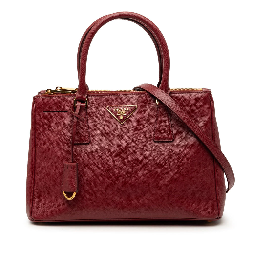 Prada Small Saffiano Lux Galleria Double Zip Satchel - Red