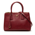 Prada Small Saffiano Lux Galleria Double Zip Satchel - Red