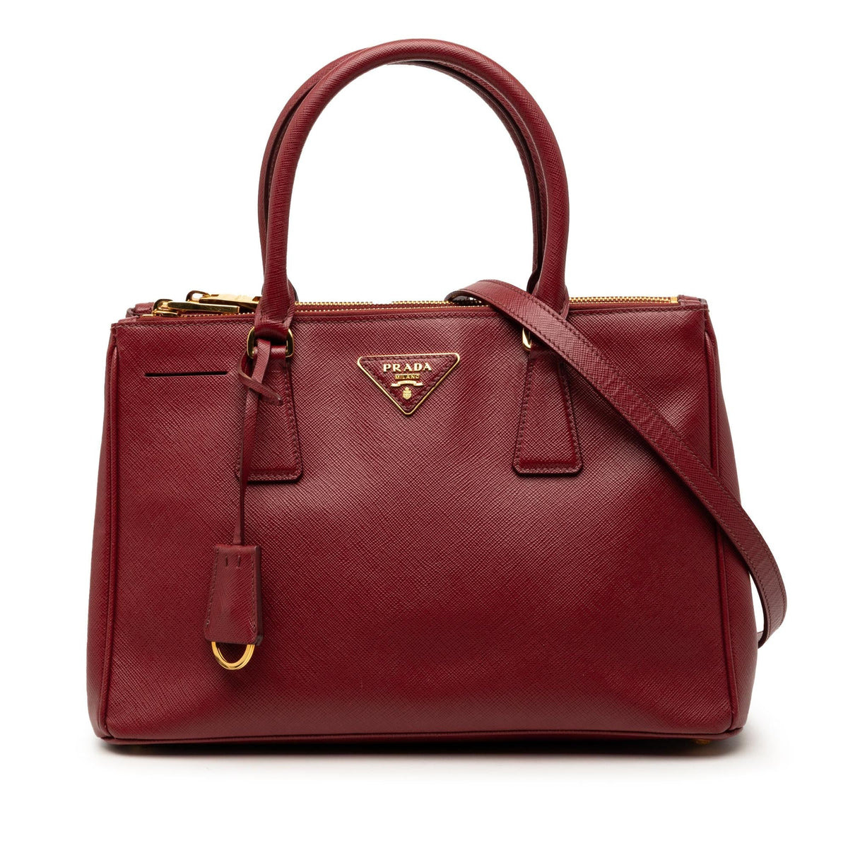 Prada Small Saffiano Lux Galleria Double Zip Satchel - Red