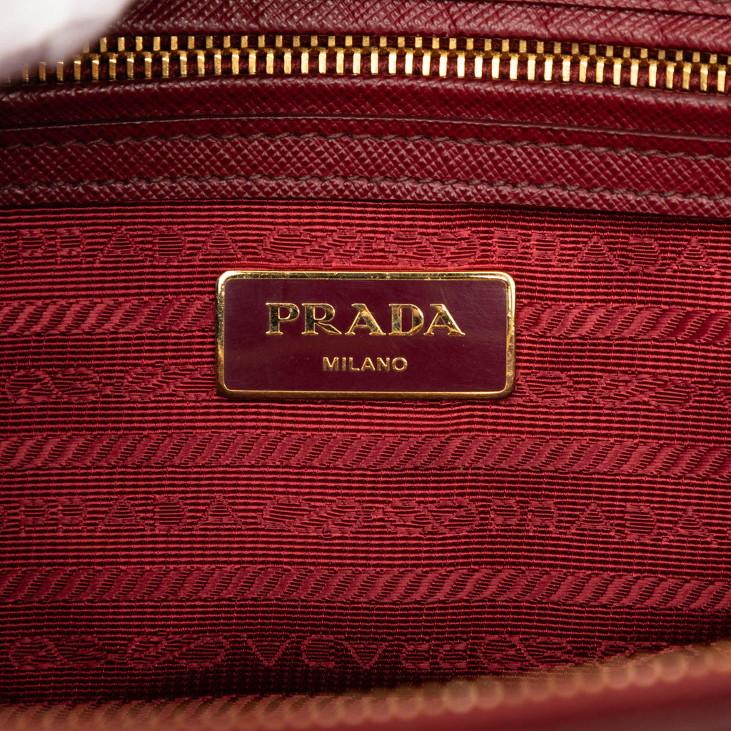 Prada Small Saffiano Lux Galleria Double Zip Satchel - Red