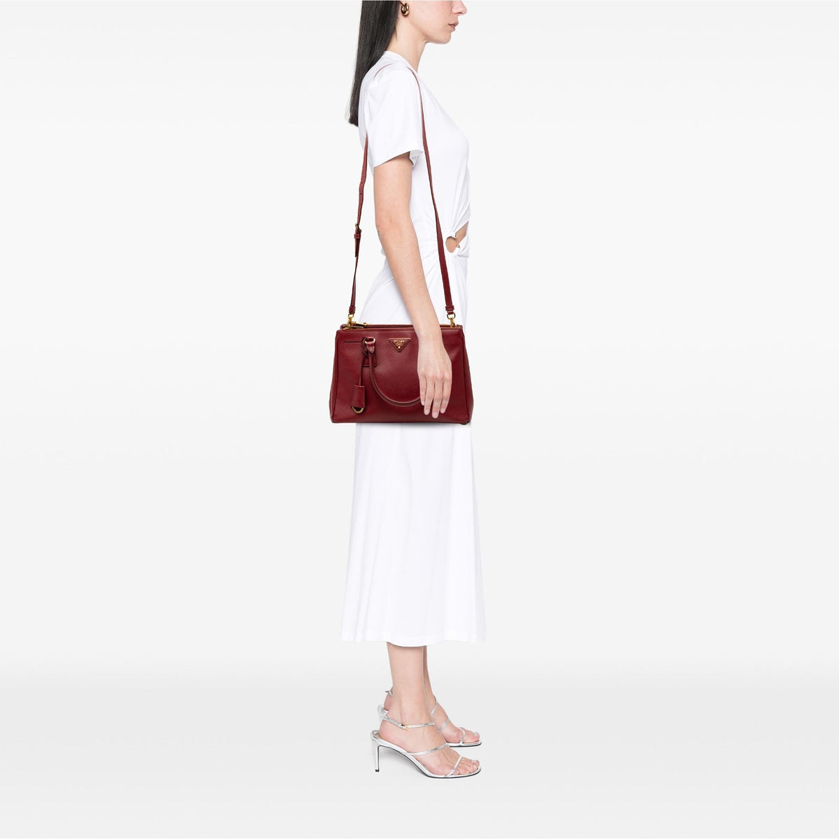 Prada Small Saffiano Lux Galleria Double Zip Satchel - Red
