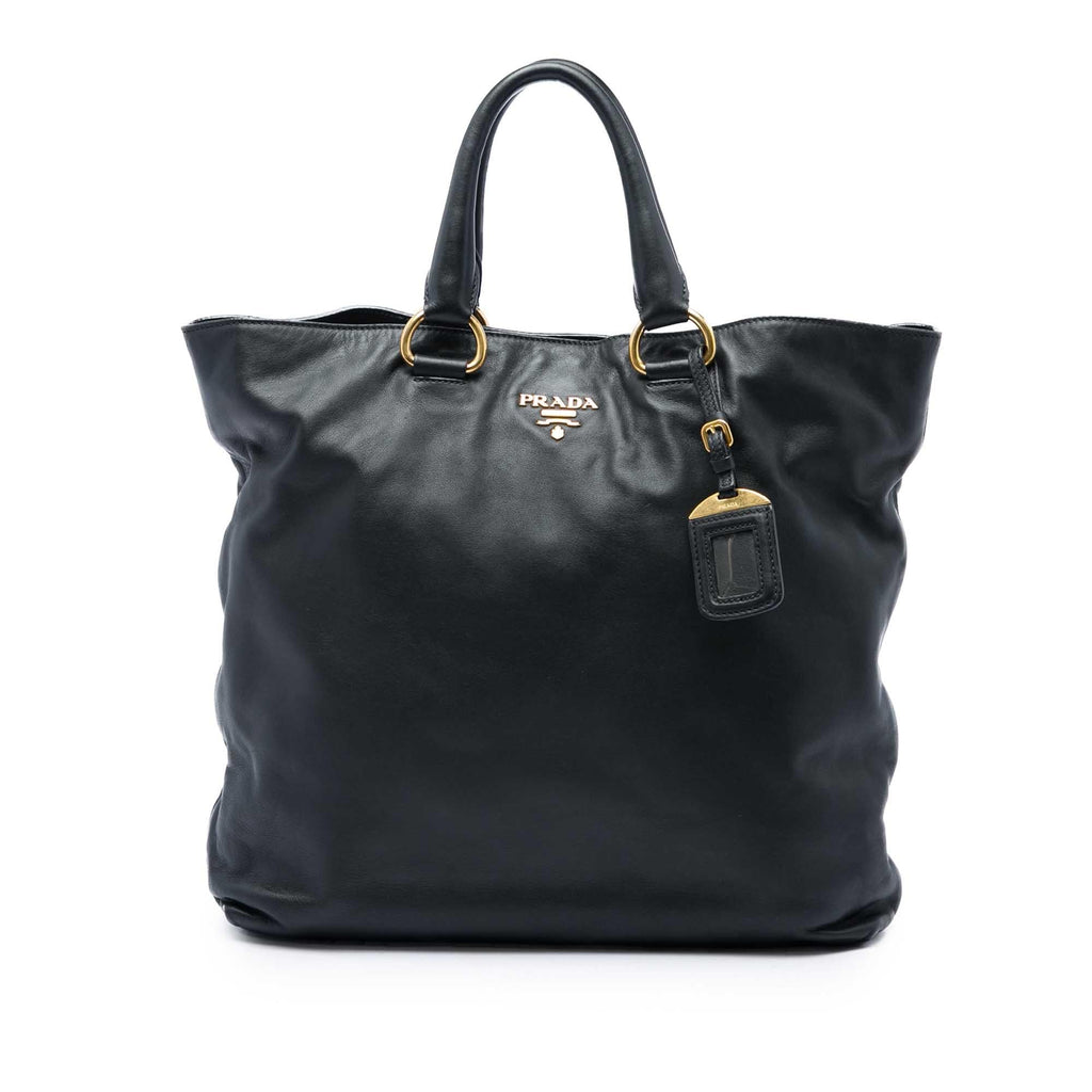 Prada Soft Calf Open Convertible Tote Bag - Black
