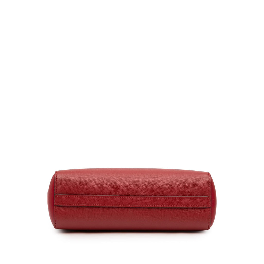 Prada Soft Calf Trimmed Saffiano Lux Zip Convertible Tote Bag - Red