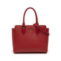 Prada Soft Calf Trimmed Saffiano Lux Zip Convertible Tote Bag - Red