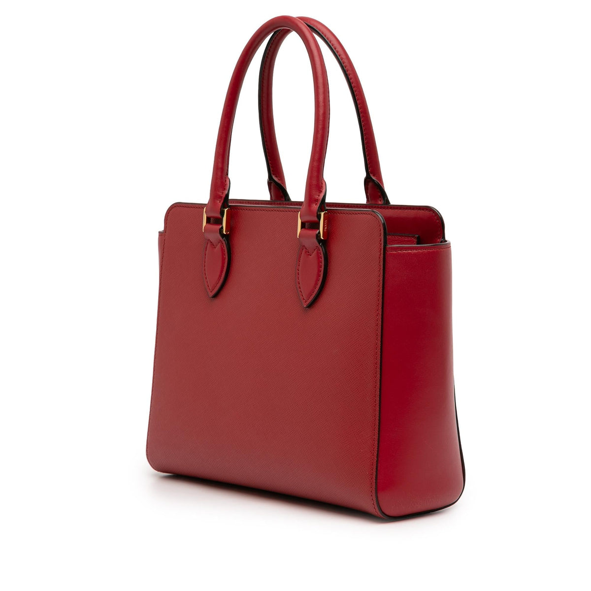 Prada Soft Calf Trimmed Saffiano Lux Zip Convertible Tote Bag - Red