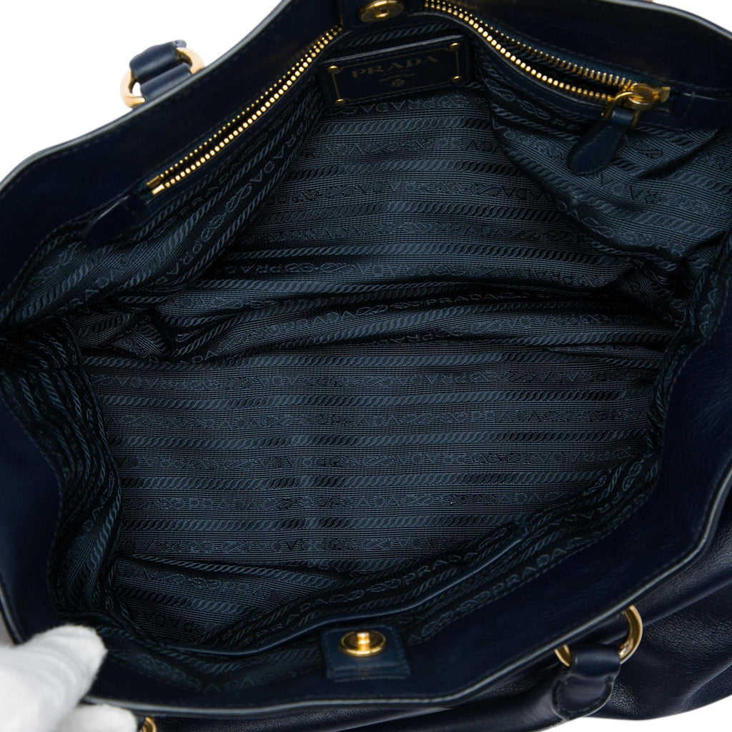 Prada Soft Calfskin Open Convertible Shopping Tote Bag - Blue