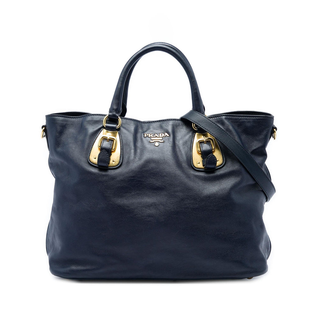 Prada Soft Calfskin Open Convertible Shopping Tote Bag - Blue