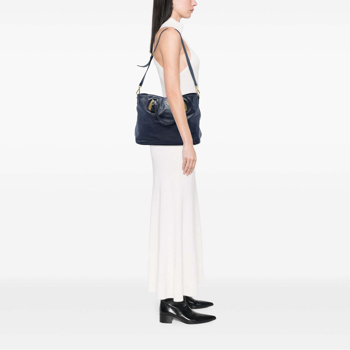 Prada Soft Calfskin Open Convertible Shopping Tote Bag - Blue
