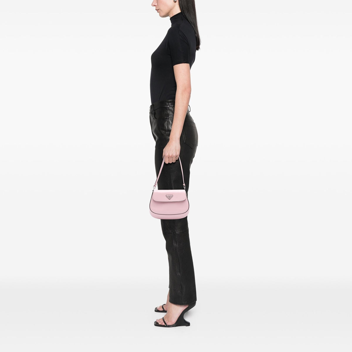 Prada Spazzolato Leather Cleo Flap Shoulder Bag - Pink