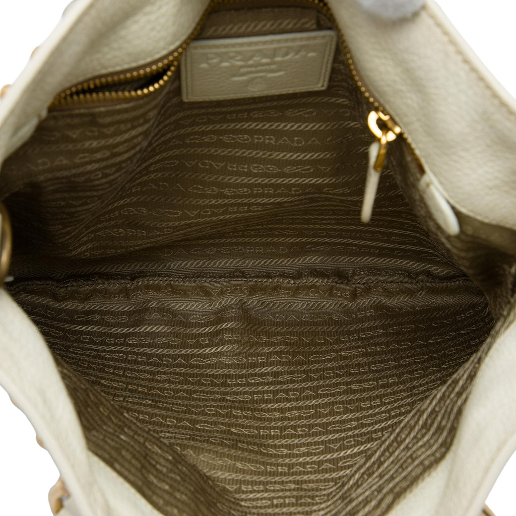 Prada Studded Canvas Canapa Logo Rope Handle Bag - Brown