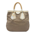 Prada Studded Canvas Canapa Logo Rope Handle Bag - Brown