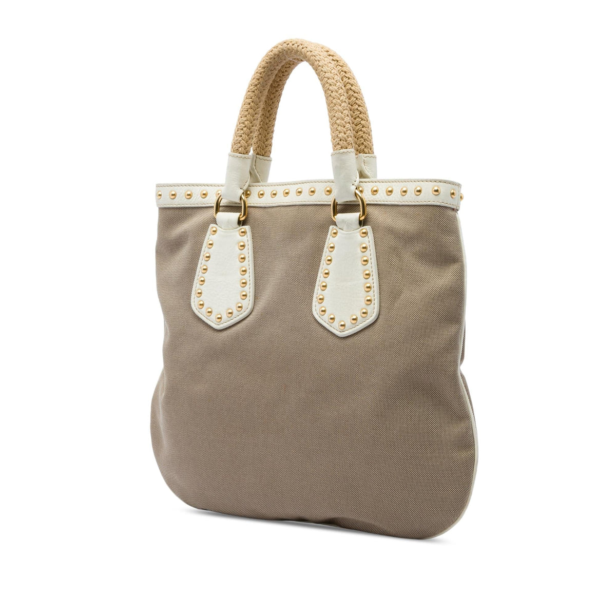 Prada Studded Canvas Canapa Logo Rope Handle Bag - Brown