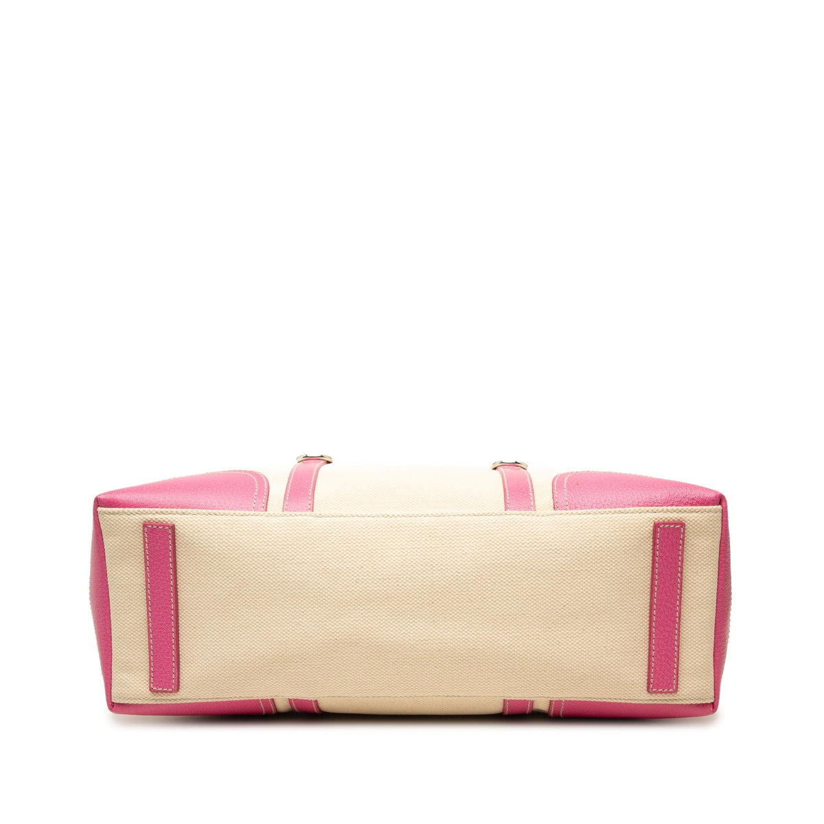 Prada Studded Leather Trimmed Canvas Front Pocket Tote Bag - Beige/Pink