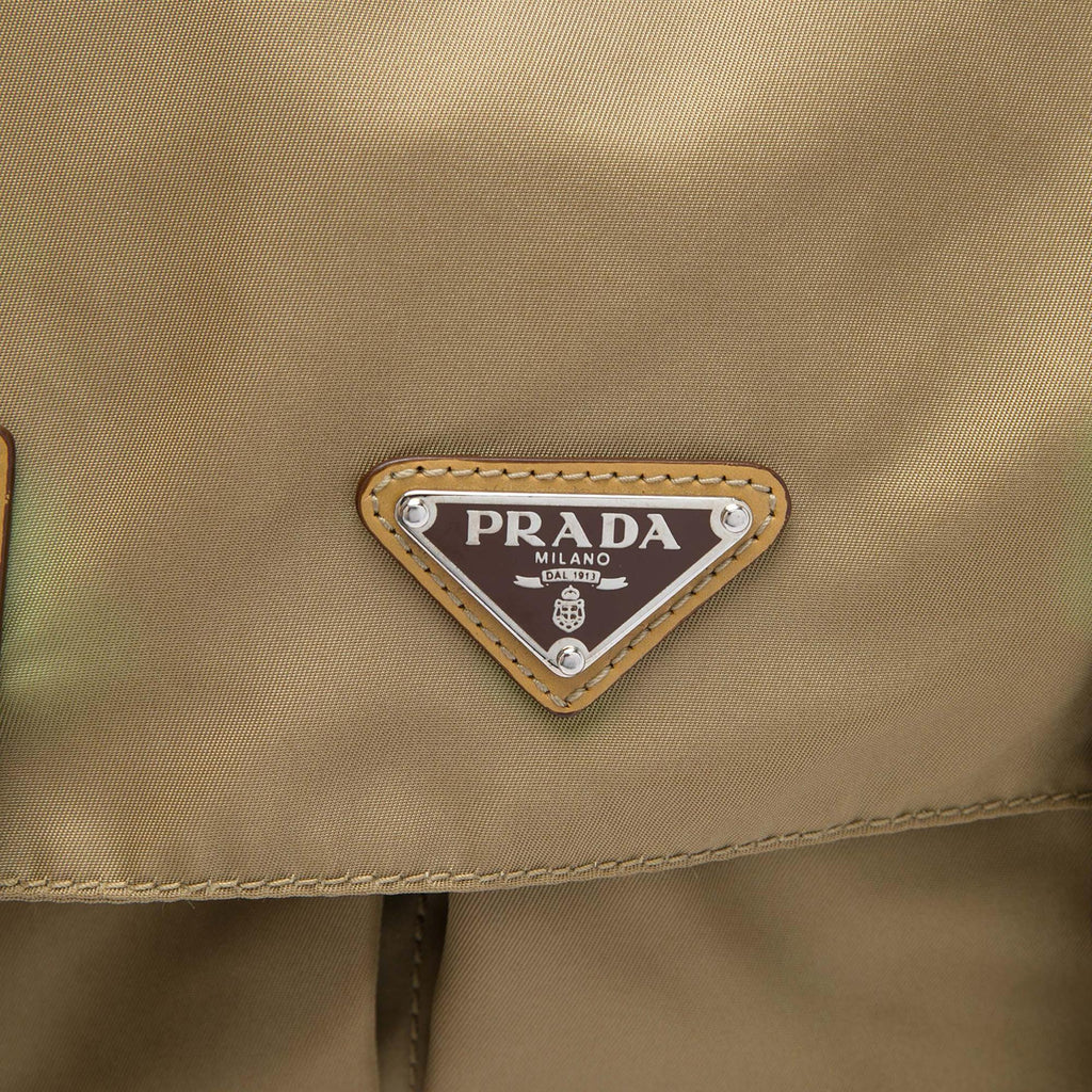 Prada Tessuto Double Buckle Messenger Bag - Beige