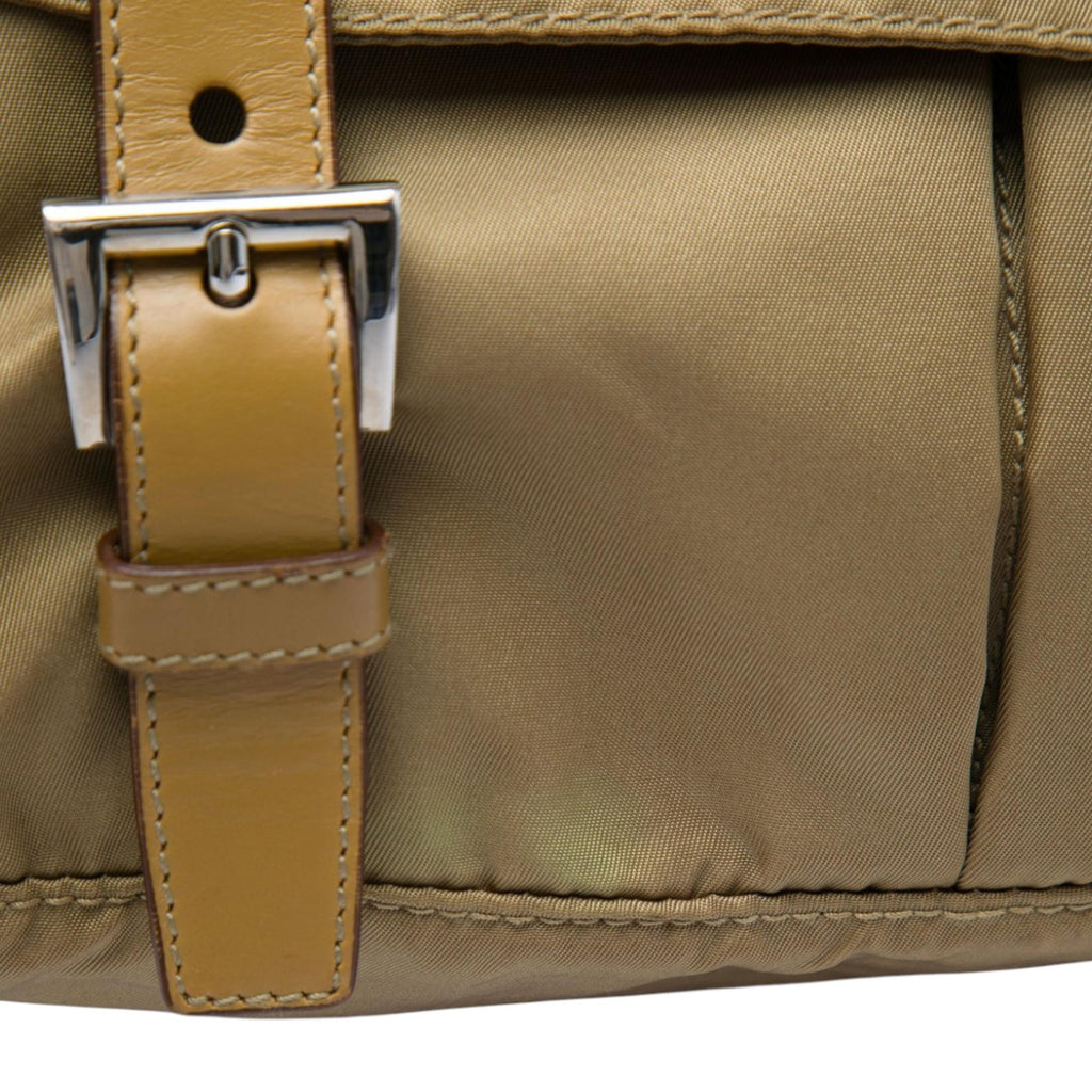 Prada Tessuto Double Buckle Messenger Bag - Beige