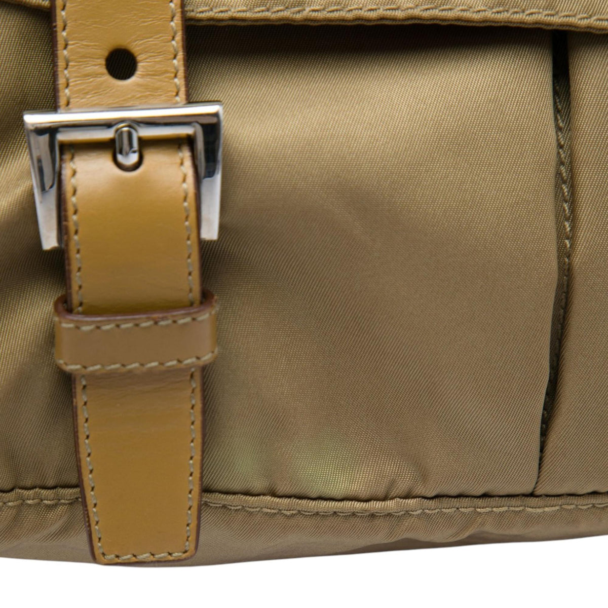 Prada Tessuto Double Buckle Messenger Bag - Beige