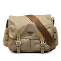 Prada Tessuto Double Buckle Messenger Bag - Beige