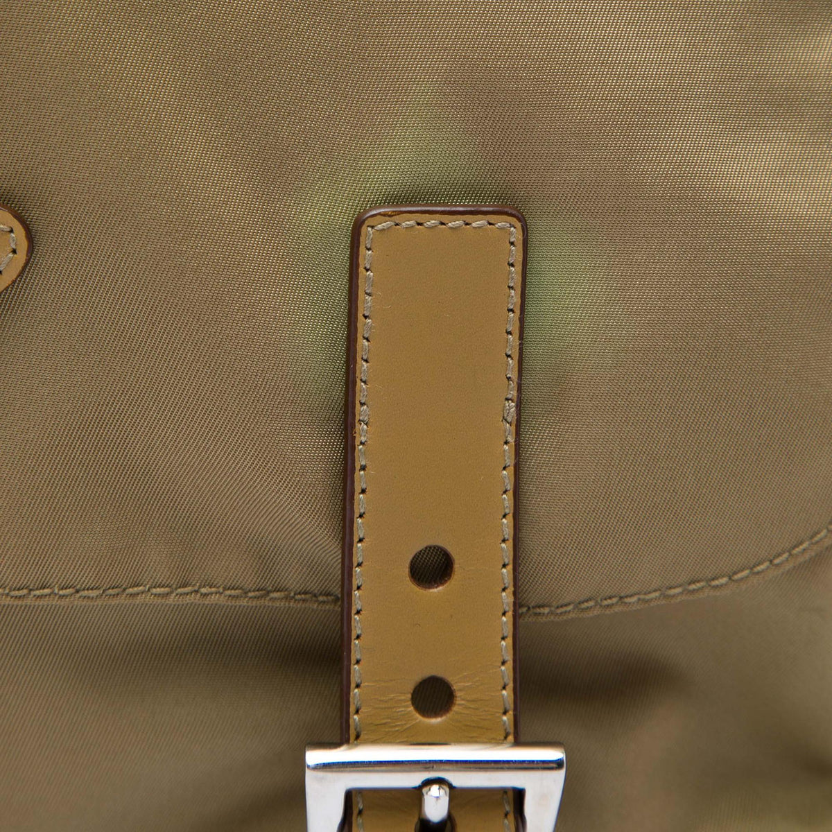 Prada Tessuto Double Buckle Messenger Bag - Beige