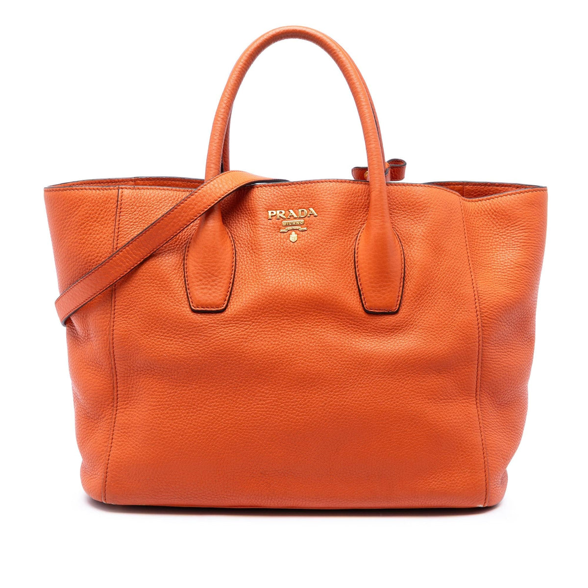 Prada Vitello Daino Open Convertible Tote Bag - Orange
