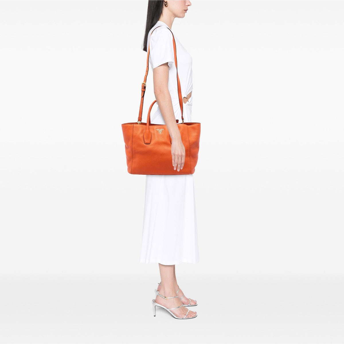 Prada Vitello Daino Open Convertible Tote Bag - Orange