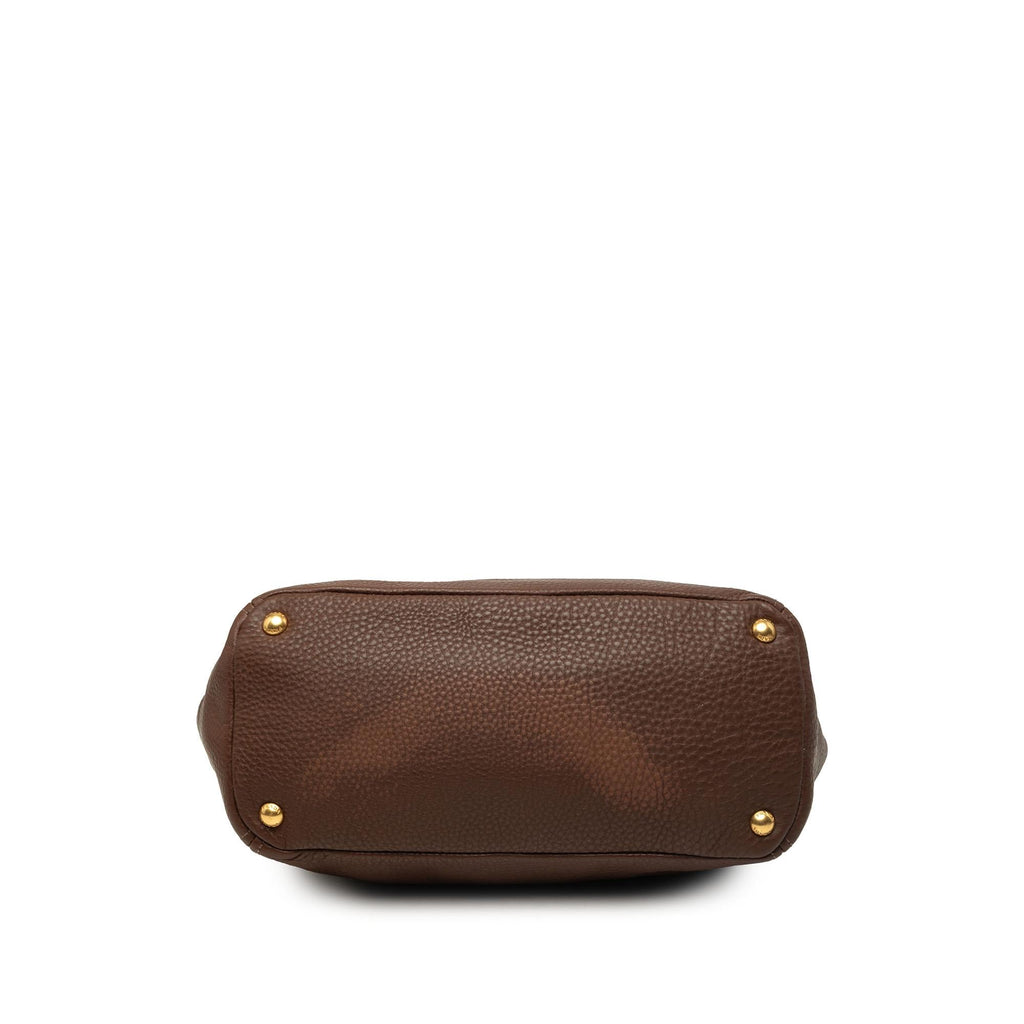Prada Vitello Daino Side Pocket Convertible Tote Bag - Brown