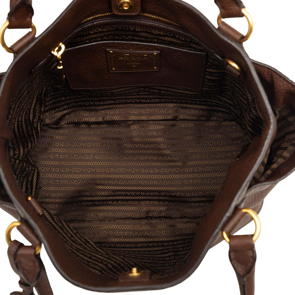 Prada Vitello Daino Side Pocket Convertible Tote Bag - Brown