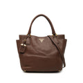 Prada Vitello Daino Side Pocket Convertible Tote Bag - Brown