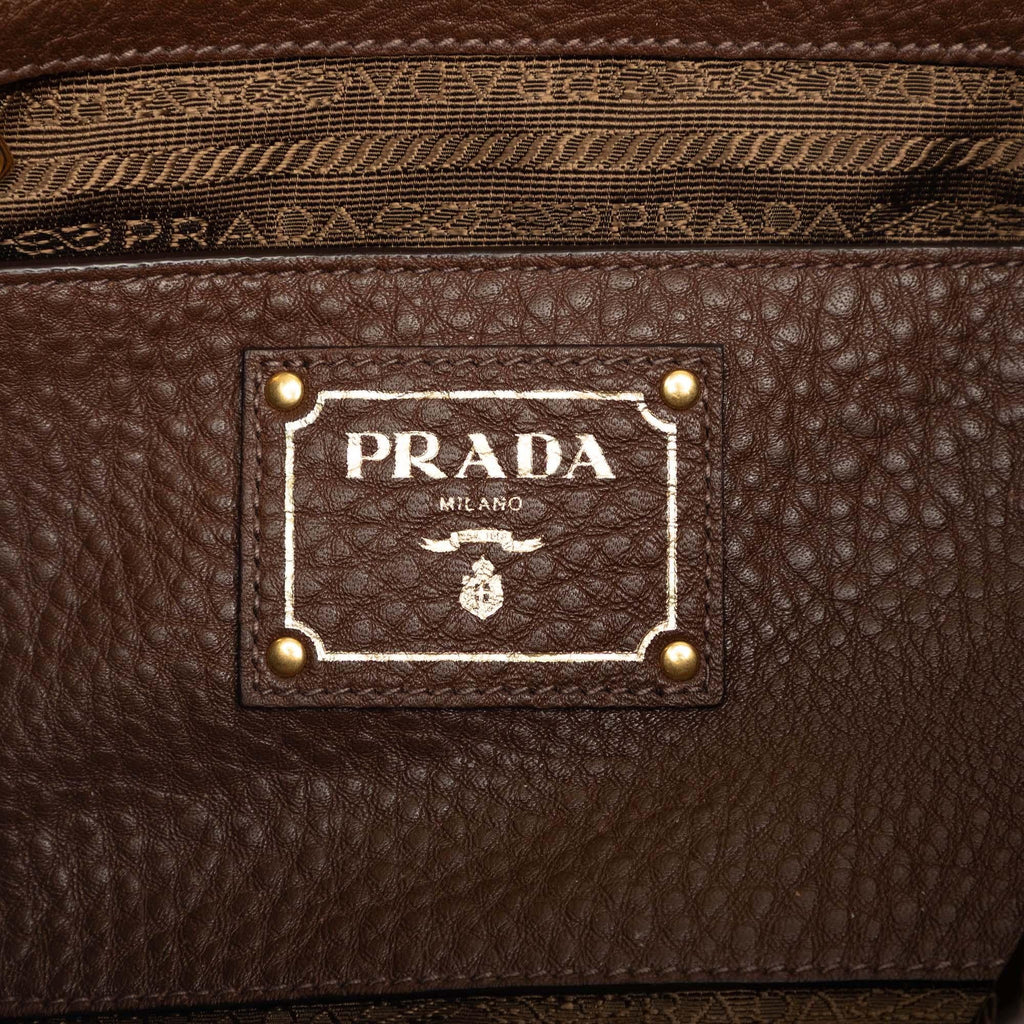 Prada Vitello Daino Side Pocket Convertible Tote Bag - Brown