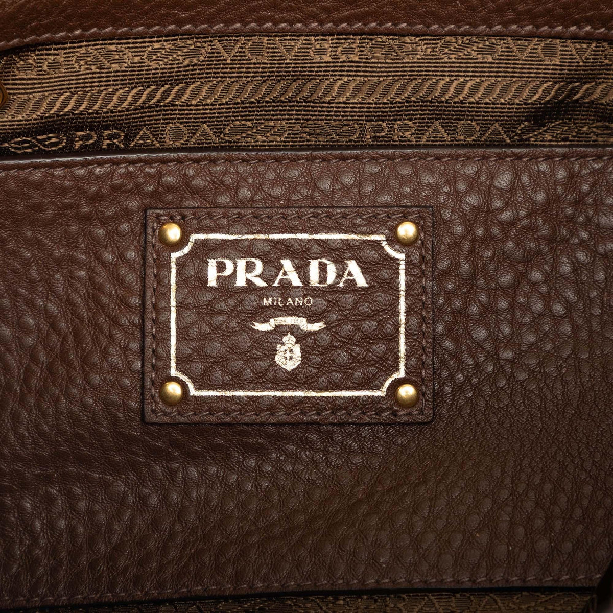 Prada Vitello Daino Side Pocket Convertible Tote Bag - Brown