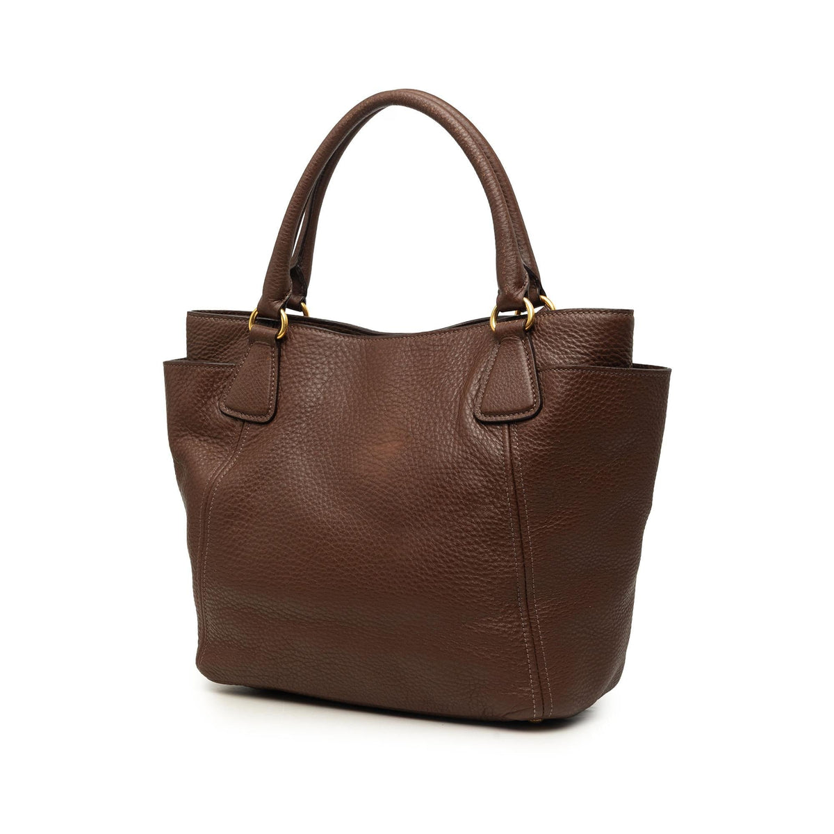 Prada Vitello Daino Side Pocket Convertible Tote Bag - Brown