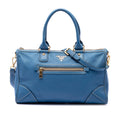 Prada Vitello Daino Zip Top Satchel - Blue