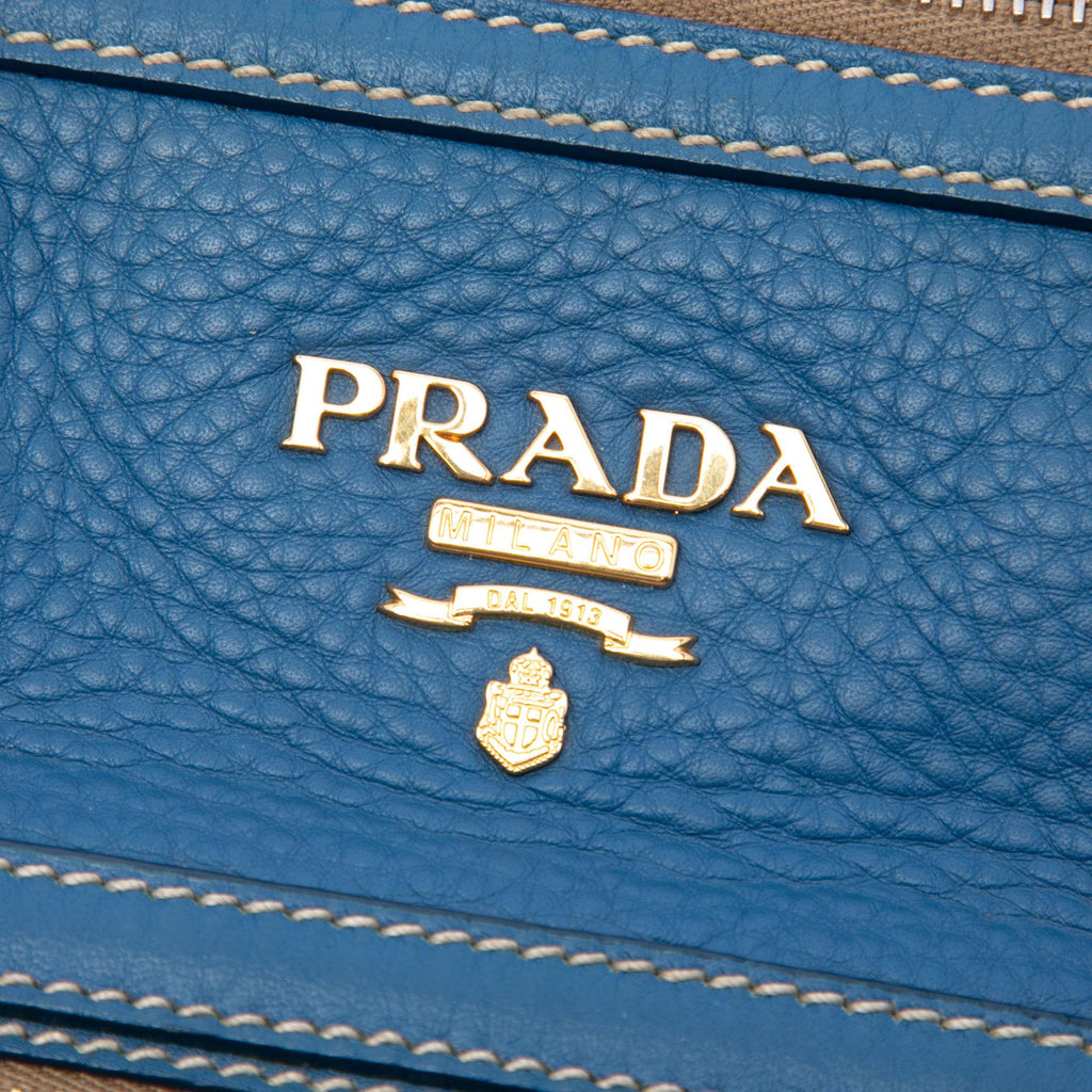 Prada Vitello Daino Zip Top Satchel - Blue