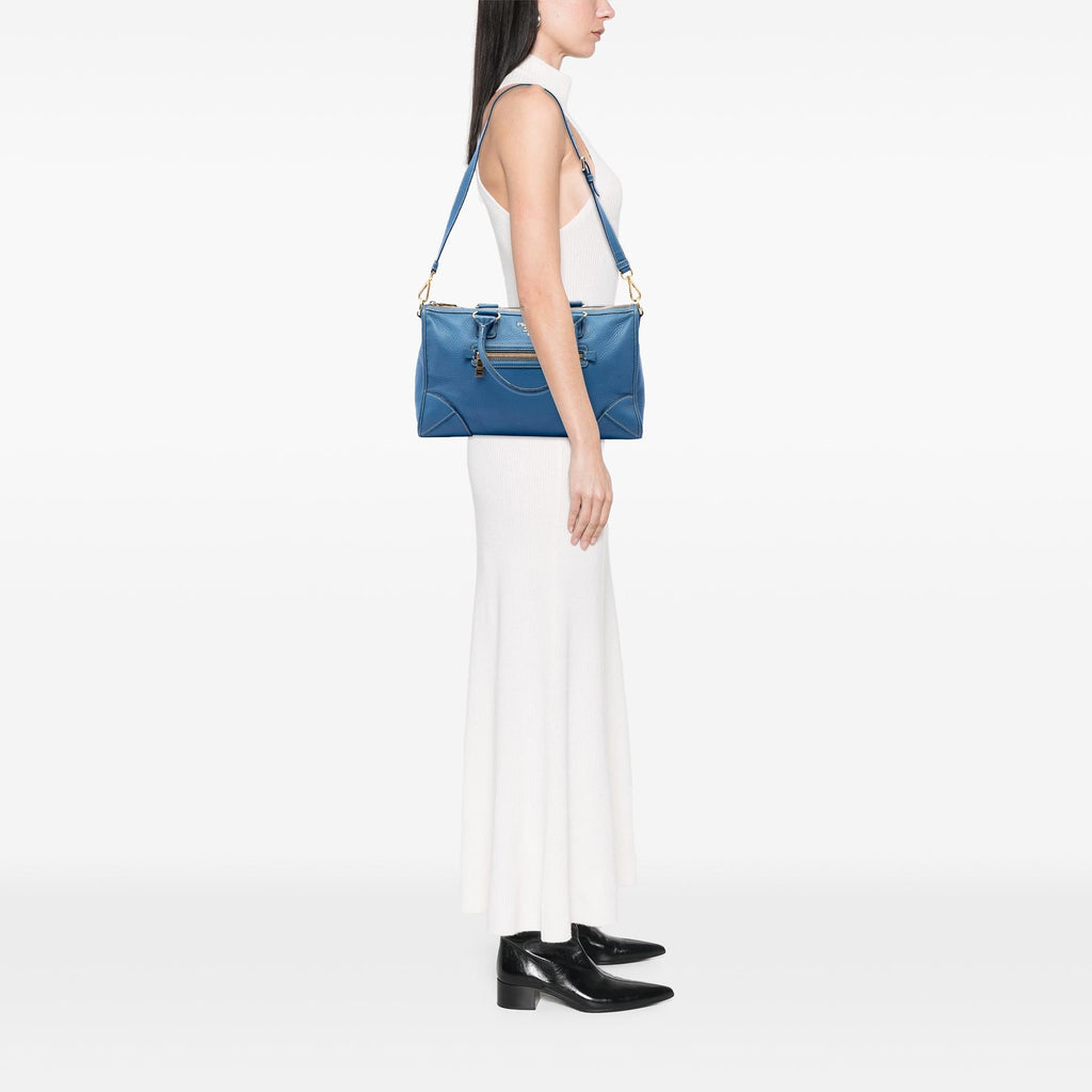 Prada Vitello Daino Zip Top Satchel - Blue