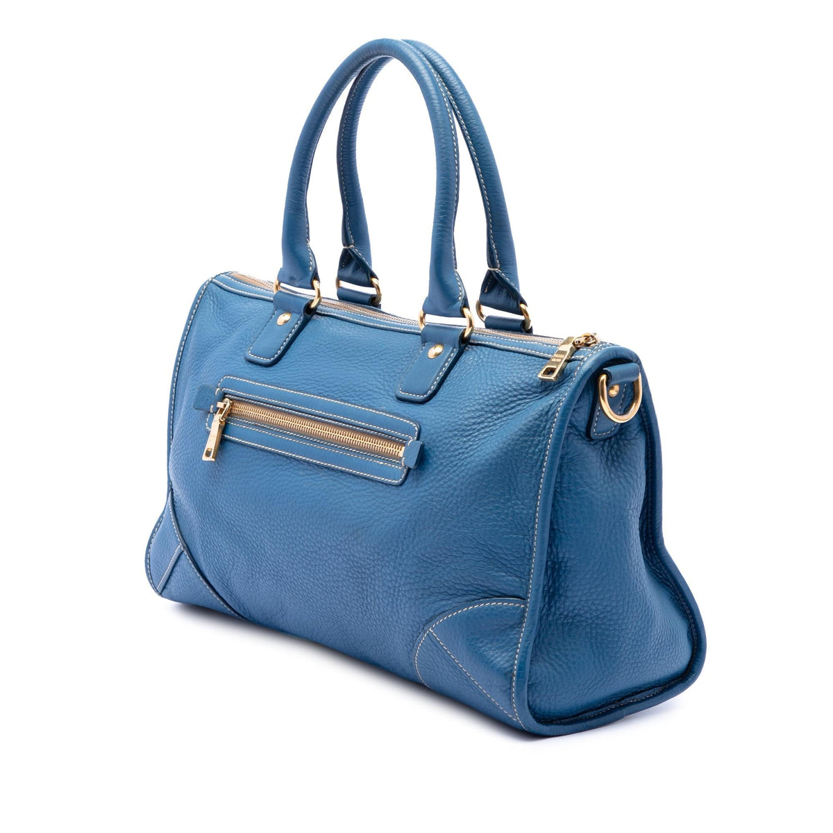Prada Vitello Daino Zip Top Satchel - Blue
