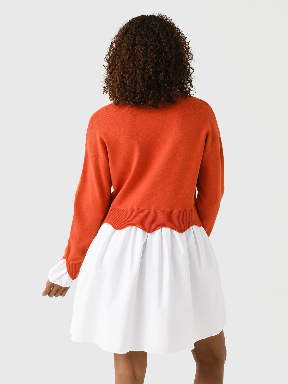 Eche Women's Scalloped Knit Poplin Combo Dress
