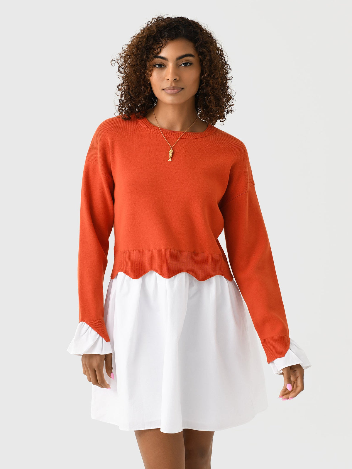 Eche Women's Scalloped Knit Poplin Combo Dress