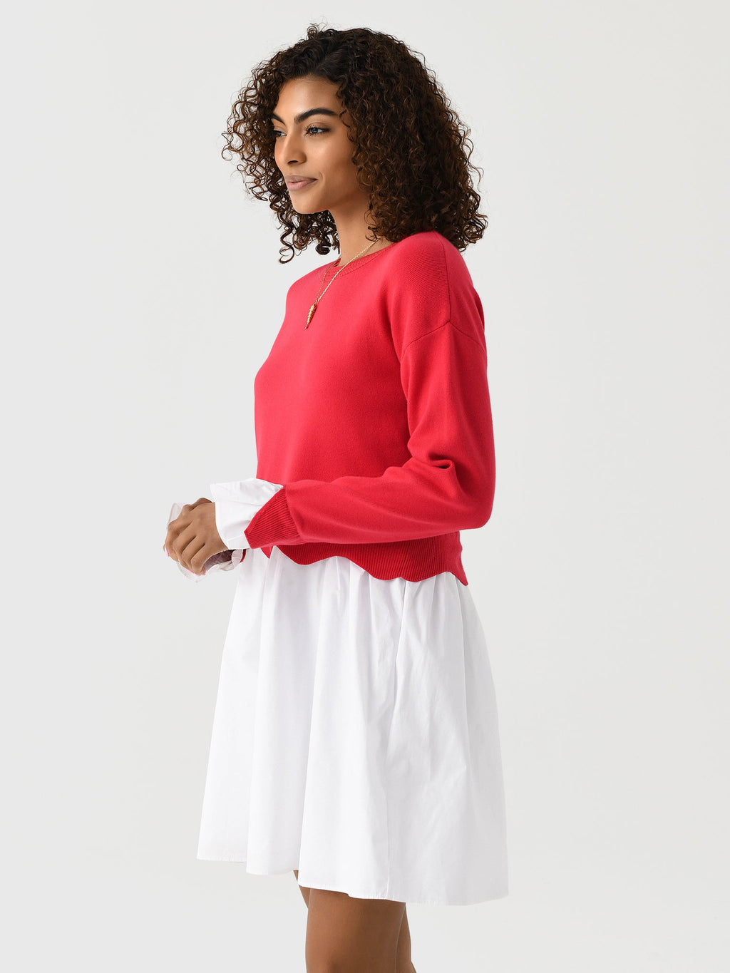 Eche Women's Scalloped Knit Poplin Combo Dress