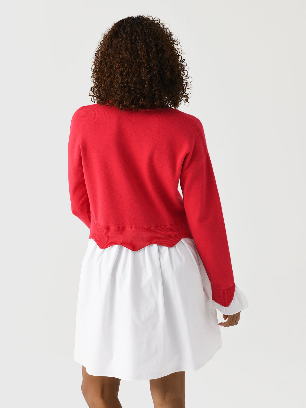 Eche Women's Scalloped Knit Poplin Combo Dress