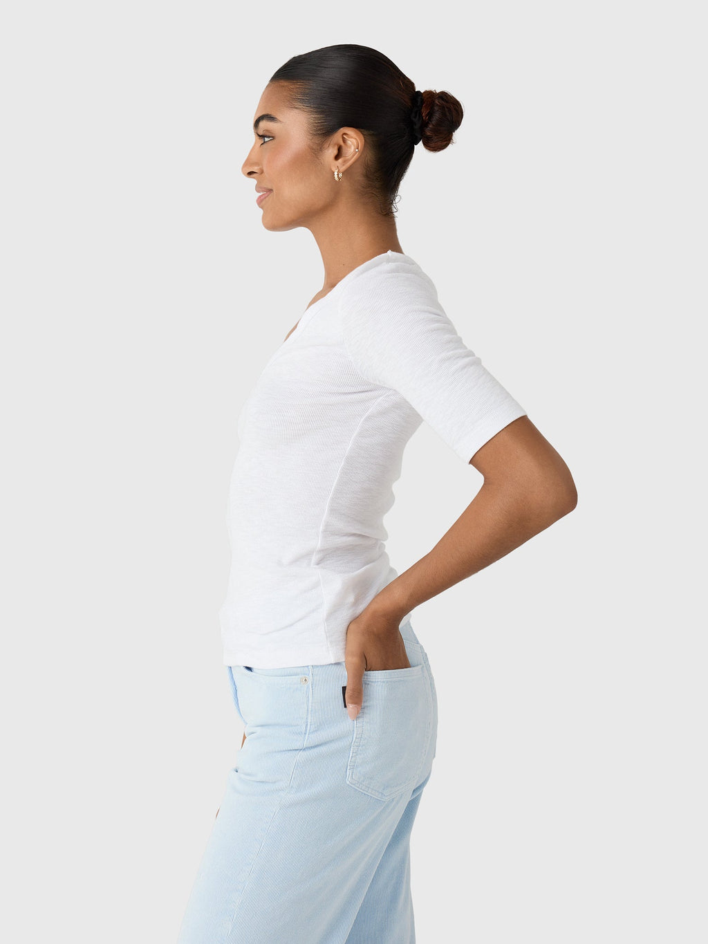 Enza Costa Women's Textured Knit Half Sleeve U-Neck Tee