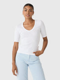 Enza Costa Women's Textured Knit Half Sleeve U-Neck Tee