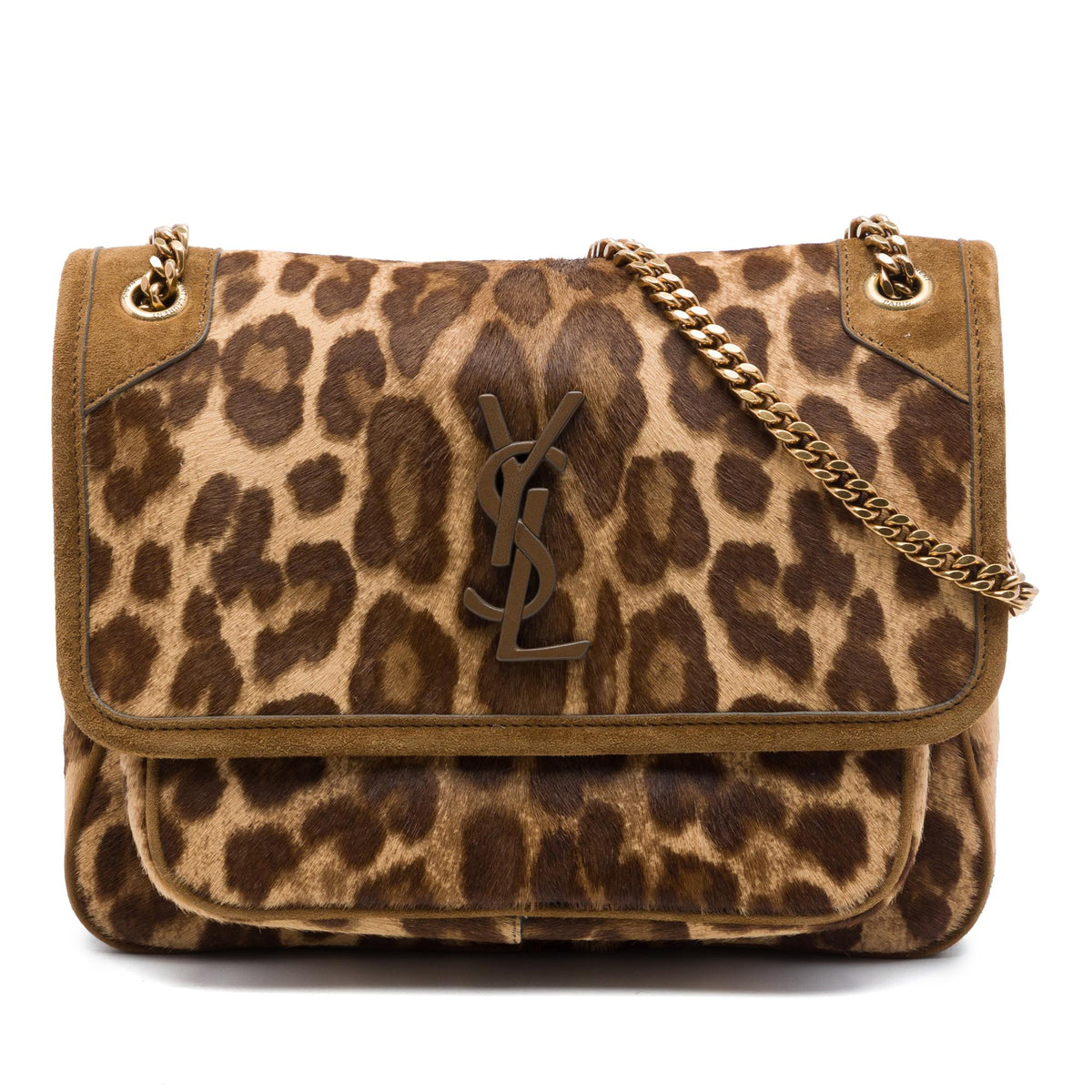 Saint Laurent Baby Pony Hair Leopard Print Niki Shoulder Bag - Brown