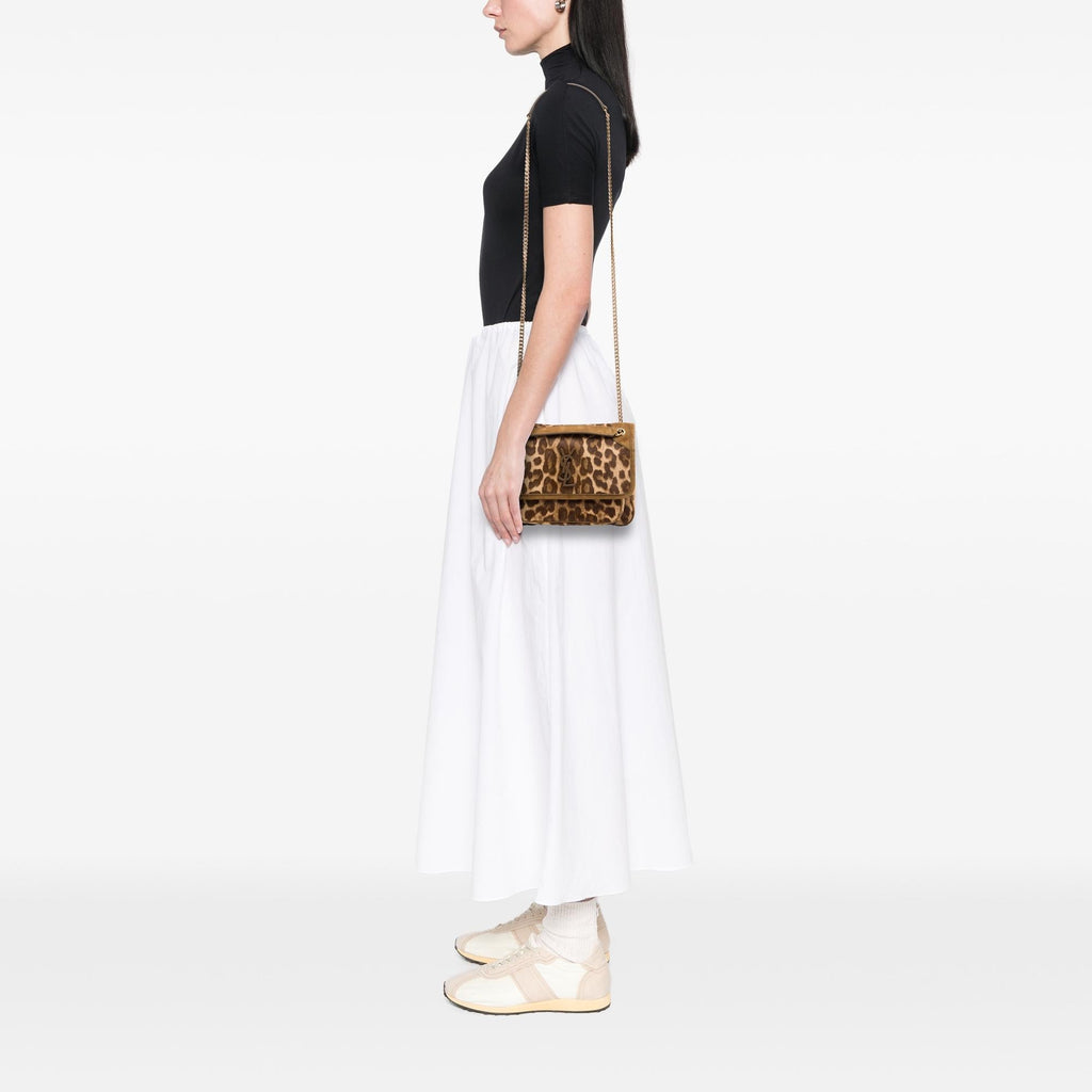Saint Laurent Baby Pony Hair Leopard Print Niki Shoulder Bag - Brown