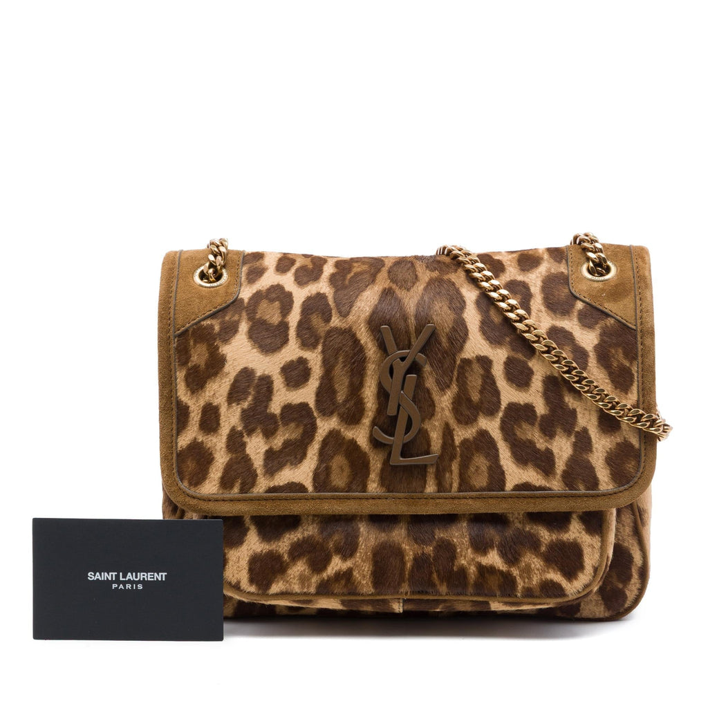 Saint Laurent Baby Pony Hair Leopard Print Niki Shoulder Bag - Brown