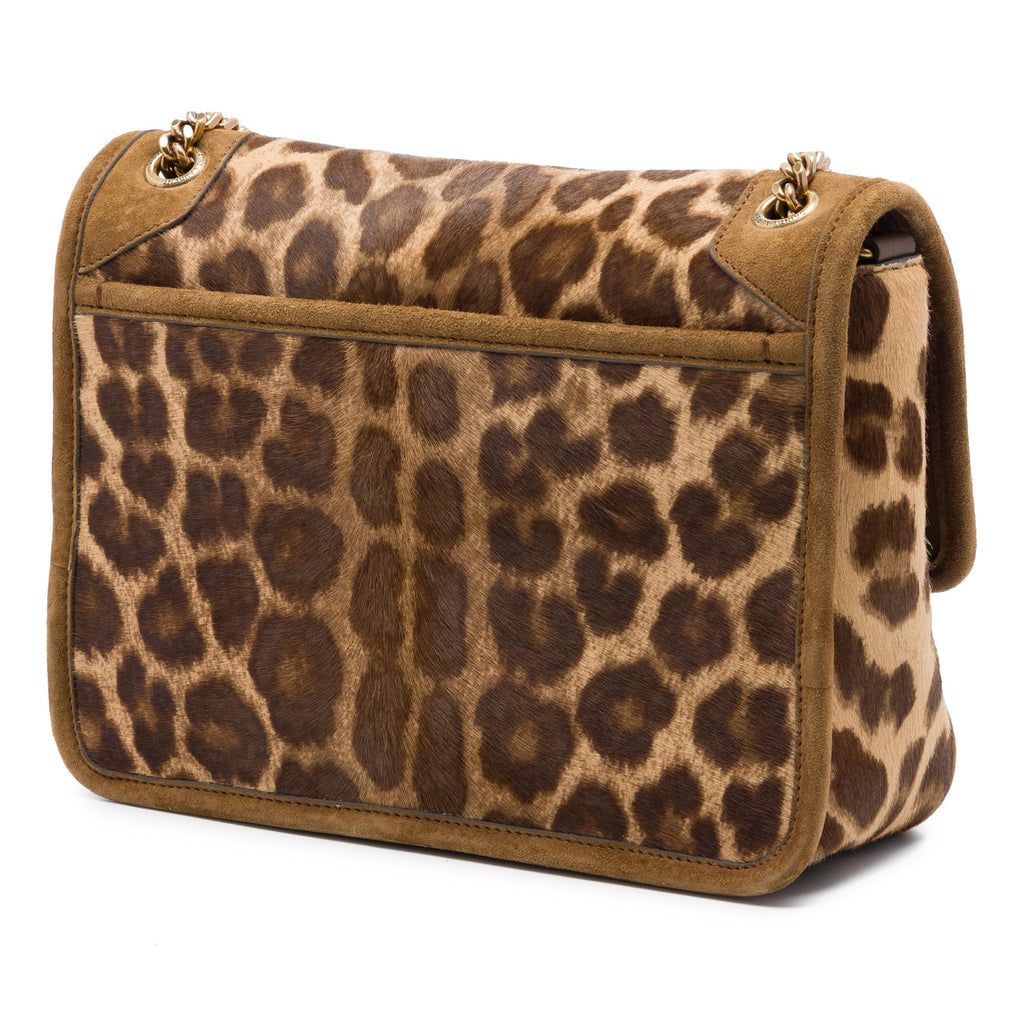 Saint Laurent Baby Pony Hair Leopard Print Niki Shoulder Bag - Brown