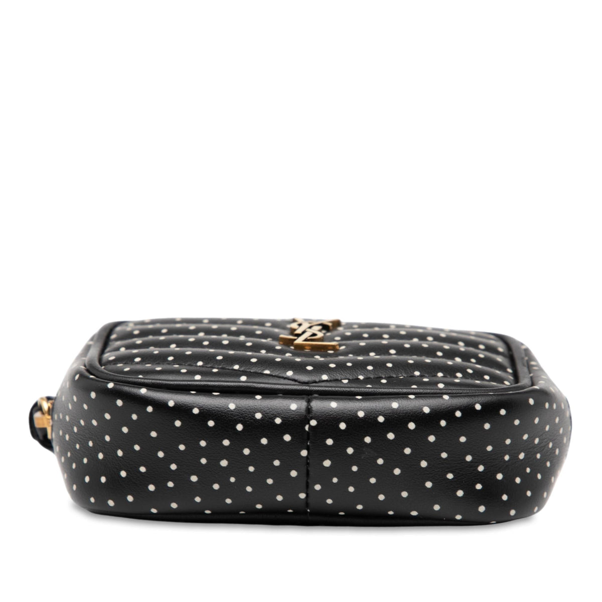 Saint Laurent Baby Quilted Chevron Calfskin Monogram Polka Dot Lou Camera Bag - Black