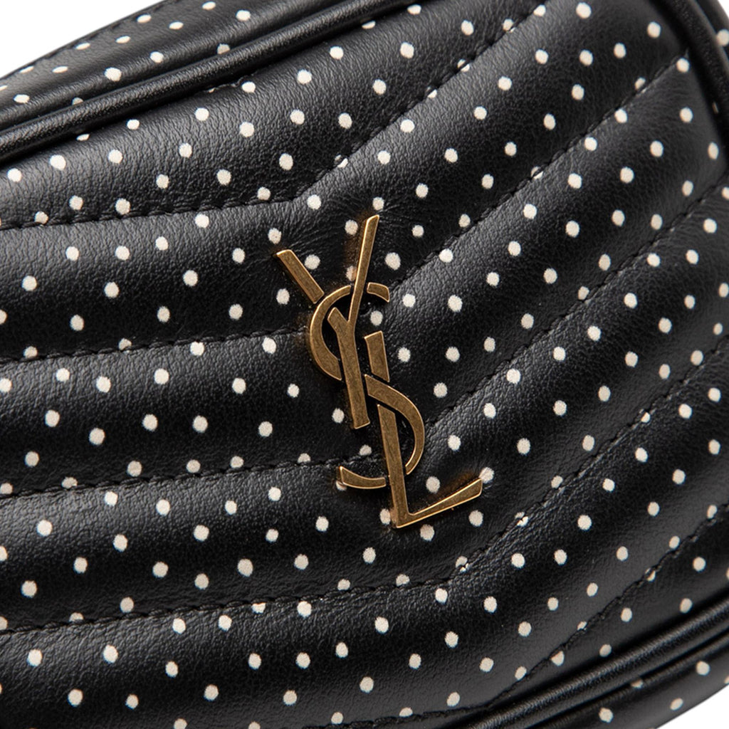 Saint Laurent Baby Quilted Chevron Calfskin Monogram Polka Dot Lou Camera Bag - Black