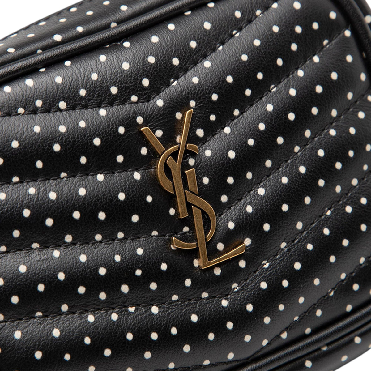 Saint Laurent Baby Quilted Chevron Calfskin Monogram Polka Dot Lou Camera Bag - Black